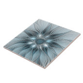 Joyful Flower Abstract Blue Gray Floral Fractal Tegeltje (Zijkant)