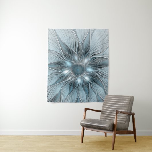 Joyful Flower Abstract Blue Gray Floral Fractal Wandkleed (In situ)