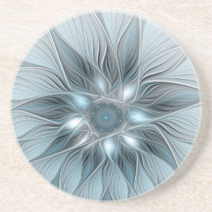 Joyful Flower Abstract Blue Gray Floral Fractal Zandsteen Onderzetter