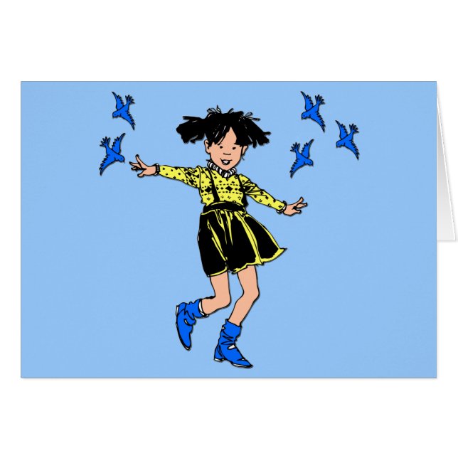 Joyful girl met blauwvogels (Voorkant Horizontaal)