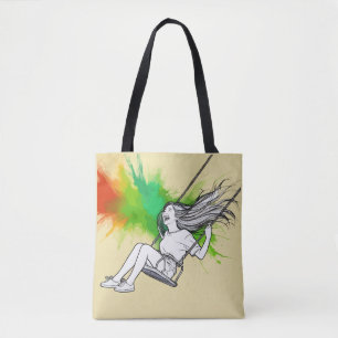 Joyful Girl on Swing - Levendige splash van kleure Draagtas