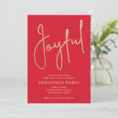 JOYFUL Gold Faux Foil on Red Christmas Party Kaart (Staand voorkant)
