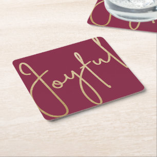JOYFUL Gold Faux Foil op Cranberry Vierkante Kartonnen Onderzetter