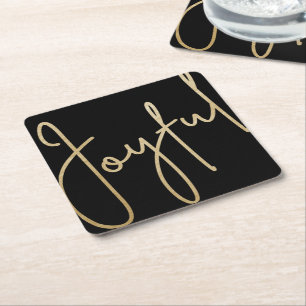 JOYFUL Gold Faux Foil op zwart Vierkante Kartonnen Onderzetter