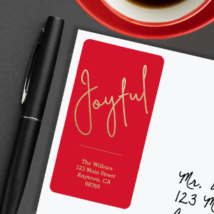 JOYFUL Gold Faux Folie Rood kerstadres Etiket