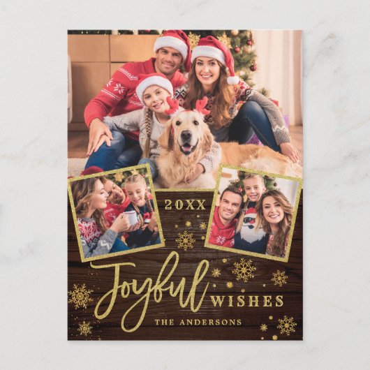 Joyful Gold Lijst Moderne Script 3 FOTO Greep Briefkaart (Voorkant)