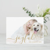 Joyful Gold Script moderne Carte photo de vacances (Debout devant)