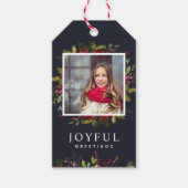 Joyful Greenery Custom Photo Merry Kerstmis Cadeaulabel (Voorkant)