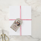 Joyful Greenery Custom Photo Merry Kerstmis Cadeaulabel (Met Touw)