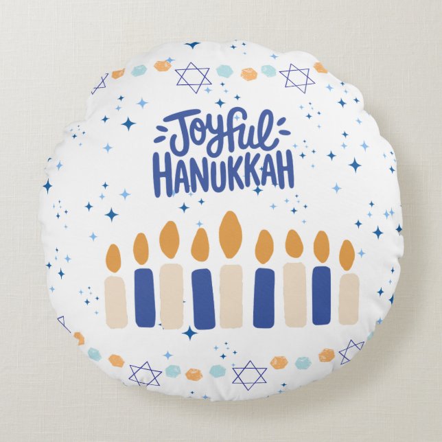 Joyful Hanukkah Rond Kussen (Voorkant)
