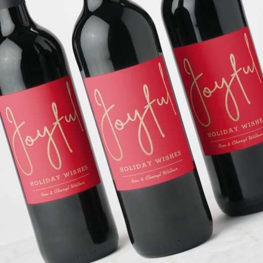 JOYFUL Holiday wenst Gold Faux Folie Red Wijn Etiket