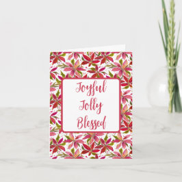 Joyful Jolly Blessed Poinsettia Holiday Card Kaart