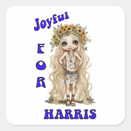 Joyful Kamala Harris President Hippie Boho Vierkante Sticker (Voorkant)