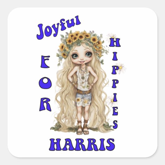 Joyful Kamala Harris President Hippie Boho Vierkante Sticker (Voorkant)