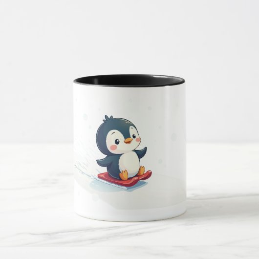 Joyful Kawaii Penguin Sledding Christmas Design Mok (Midden)