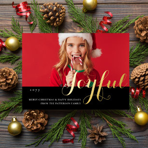 Joyful Kerstfamilie Foto modern script Folie Uitnodiging