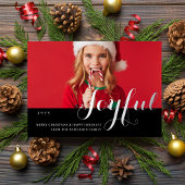 Joyful Kerstfamilie Foto modern script Folie Uitnodiging