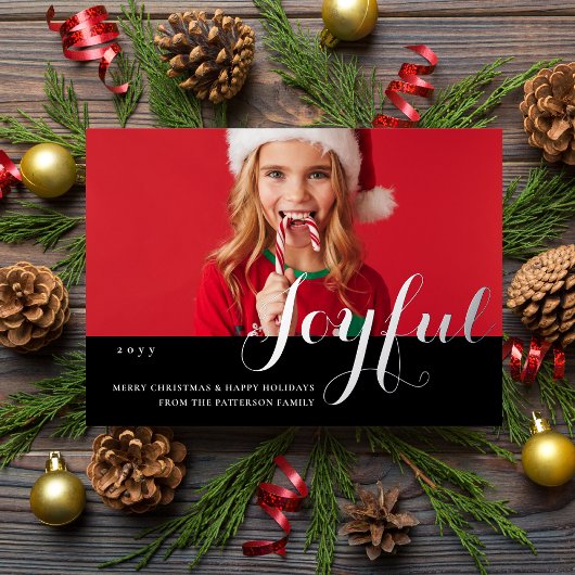 Joyful Kerstfamilie Foto modern script Folie Uitnodiging