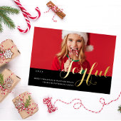 Joyful Kerstfamilie Foto modern script Folie Uitnodiging
