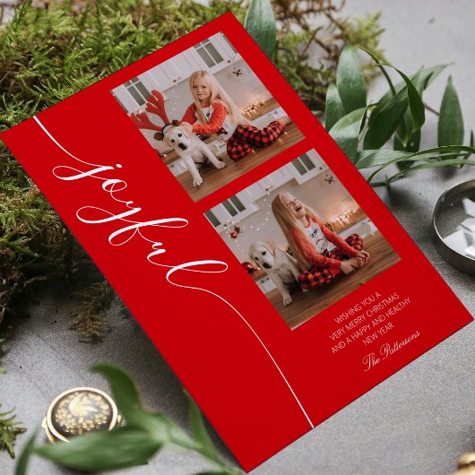 Joyful Kerstkalligraphy Script Photo Afbeelding Feestdagenkaart