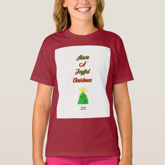 Joyful kerstmeisjes Maroon Basic T Shirt (Voorkant)