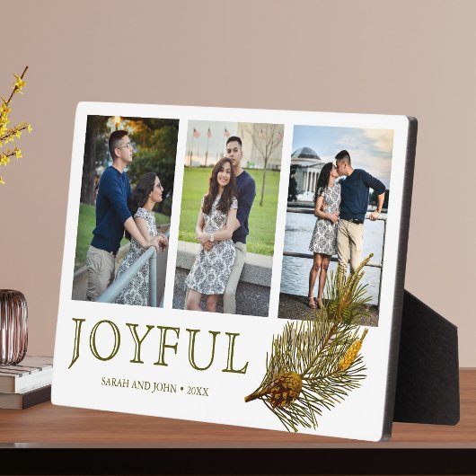 Joyful Kerstmis Rustic Pine Sprig Foto Collage Fotoplaat