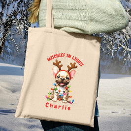 Joyful Lights Antlers Waterverf Franse Bulldog Tote Bag