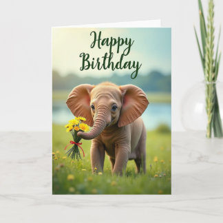Joyful Meadow Elephant Birthday Card Kaart
