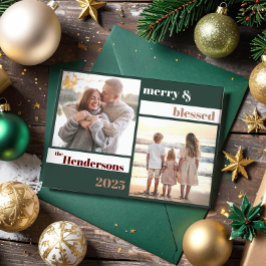 Joyful Merry Blessed Family Christmas Photo Green Feestdagenkaart