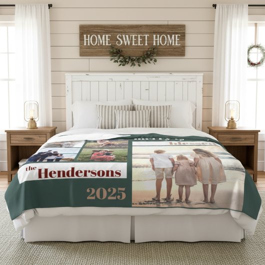 Joyful Merry Blessed Family Christmas Photo Green Fleece Deken