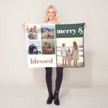 Joyful Merry Blessed Family Christmas Photo Green