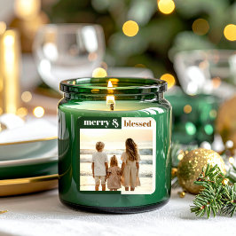 Joyful Merry Blessed Family Christmas Photo Green Vierkante Sticker