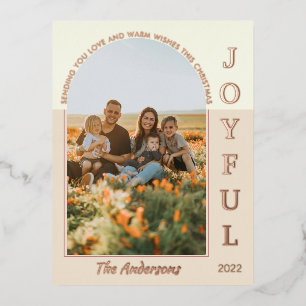 Joyful Modern Minimalist Boho Arch Photo Beige Folie Feestdagen Briefkaart
