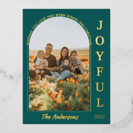 Joyful Modern Minimalist Elegant Arch Foto Groen Folie Feestdagen Briefkaart