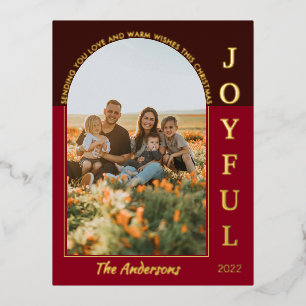 Joyful Modern Minimalist Elegant Arch Red Foto Folie Feestdagen Briefkaart