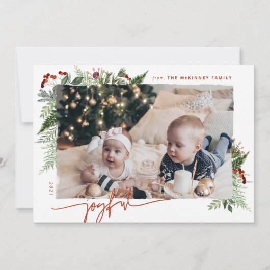 JOYFUL Modern Script Boho Greenery Terracotta Rust Feestdagenkaart (Voorkant)