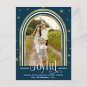 Joyful Moderne Arch Lijst Familie Foto Blue Feestdagenkaart (Voorkant)
