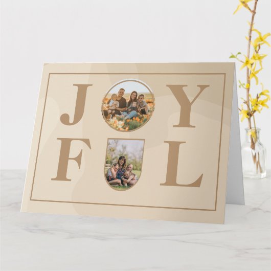 Joyful | Moderne, minimalistische beige Arch 2 fot Kaart (Gele Bloem)