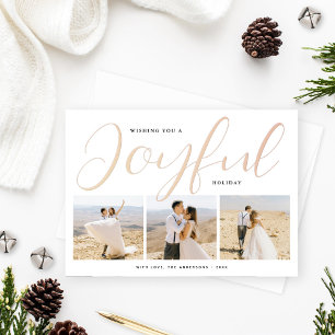 Joyful Moderne Roos Gold Script Photo Collage Folie Feestdagenkaart