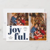 Joyful Multi Photo Blue Holiday Card Feestdagenkaart (Voorkant)