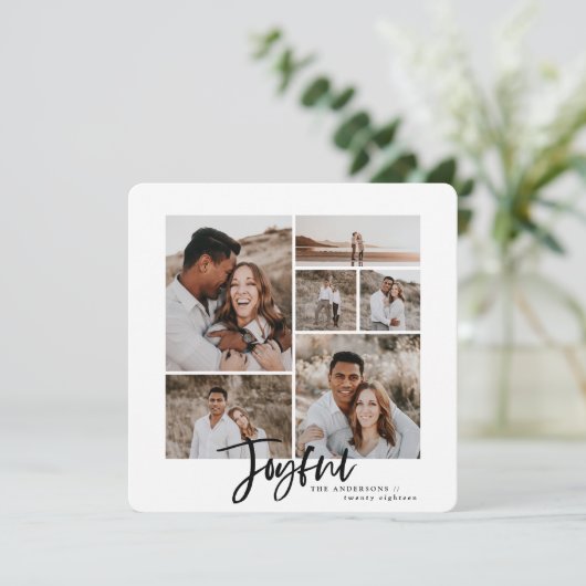 Joyful multi-photokerstkaart feestdagenkaart (Staand voorkant)