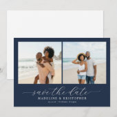 Joyful Navy Beach Photo Collage Save The Date (Voorkant / Achterkant)