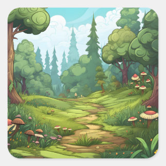 Joyful Oerwoud Cartoon Fantasy Vierkante Sticker