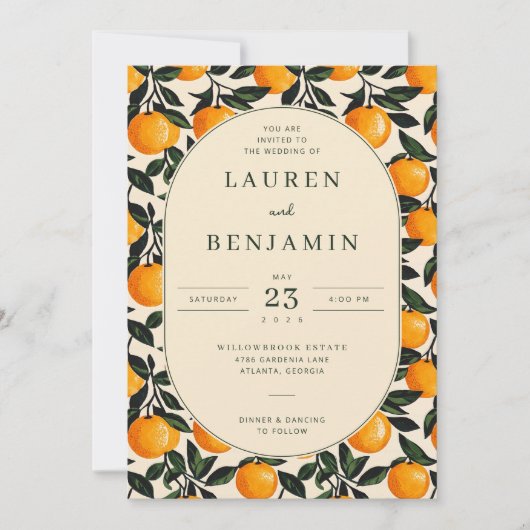 Joyful Orange Floral Wedding Invitation Kaart (Voorkant)