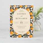 Joyful Orange Floral Wedding Invitation Kaart (Staand voorkant)