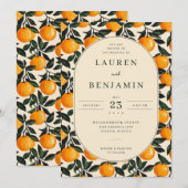 Joyful Orange Floral Wedding Invitation Kaart (Voorkant / Achterkant)