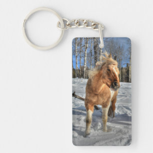Joyful Palomino Pinto Horse and Snow Sleutelhanger