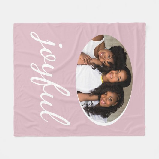 Joyful Pastel Pink Script Kerstfeestdag Foto Fleece Deken (Voorkant (Horizontaal))