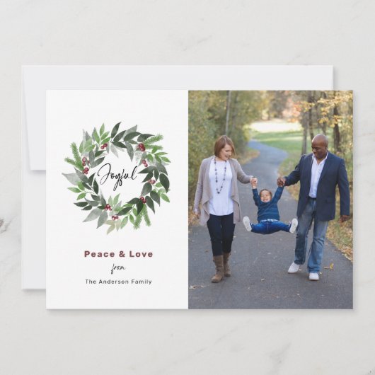 Joyful Peace and Love Kerstmis Wreatfoto Feestdagenkaart (Voorkant)