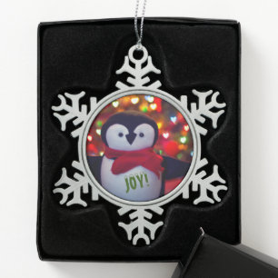 Joyful Penguin Pewter Snowflake Ornament